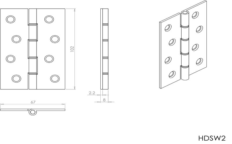 DOUBLE STEEL WASHERED BUTT HINGE SATIN BRASS 100MM