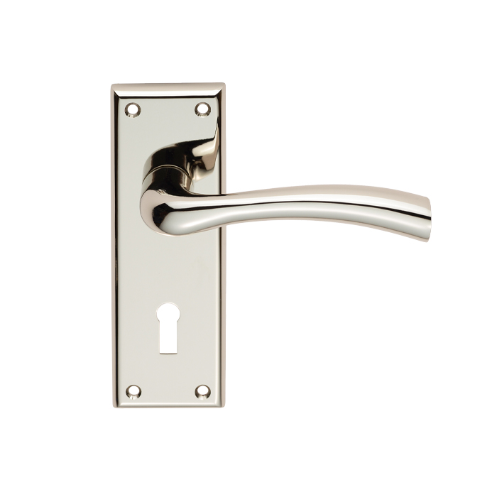 SEROZZETTA CINQUANTA LEVER ON BACKPLATE - LOCK POLISHED NICKEL 57MM